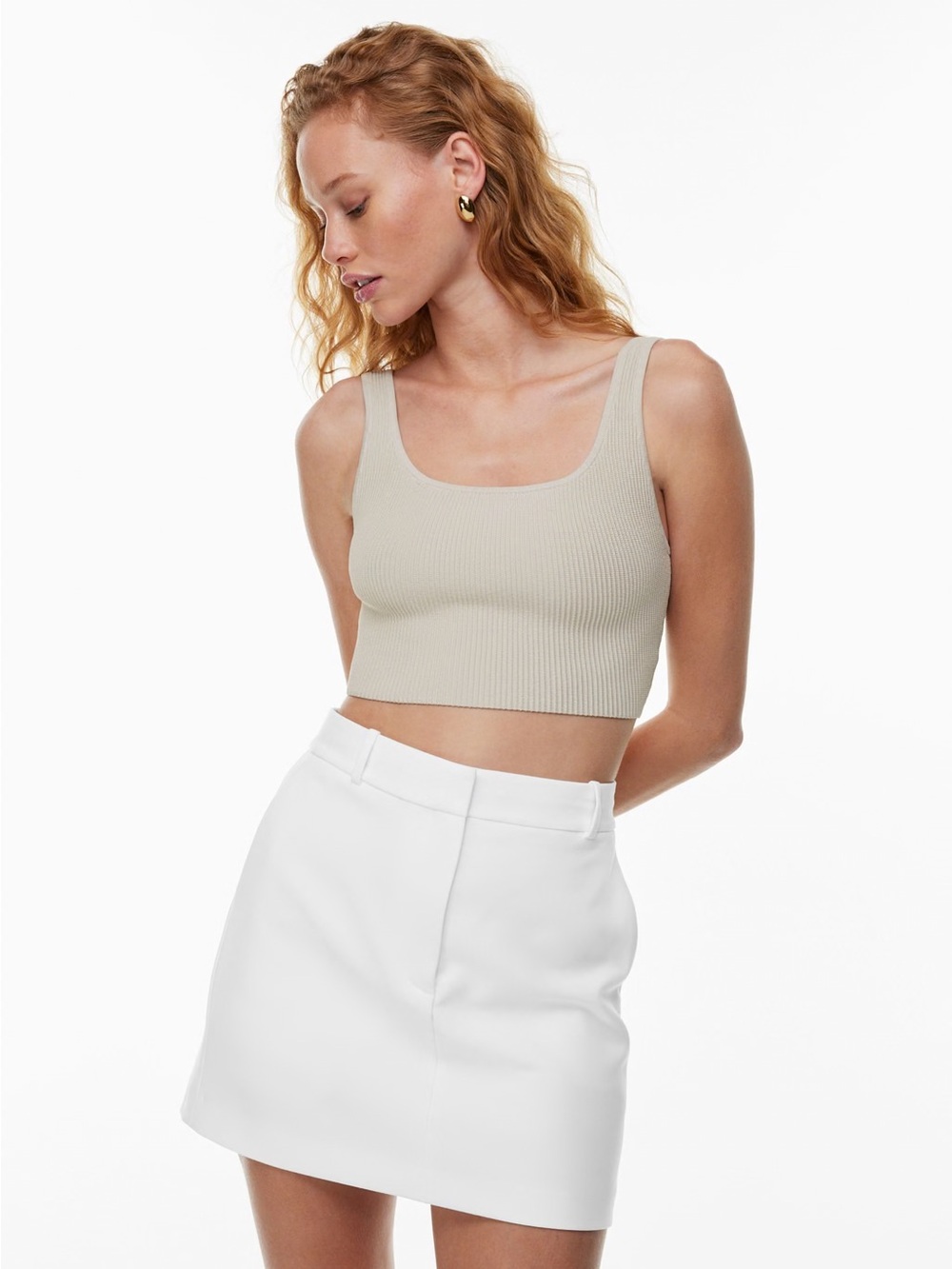 Aritzia Babaton Cream Ribbed Square-Neck Tank